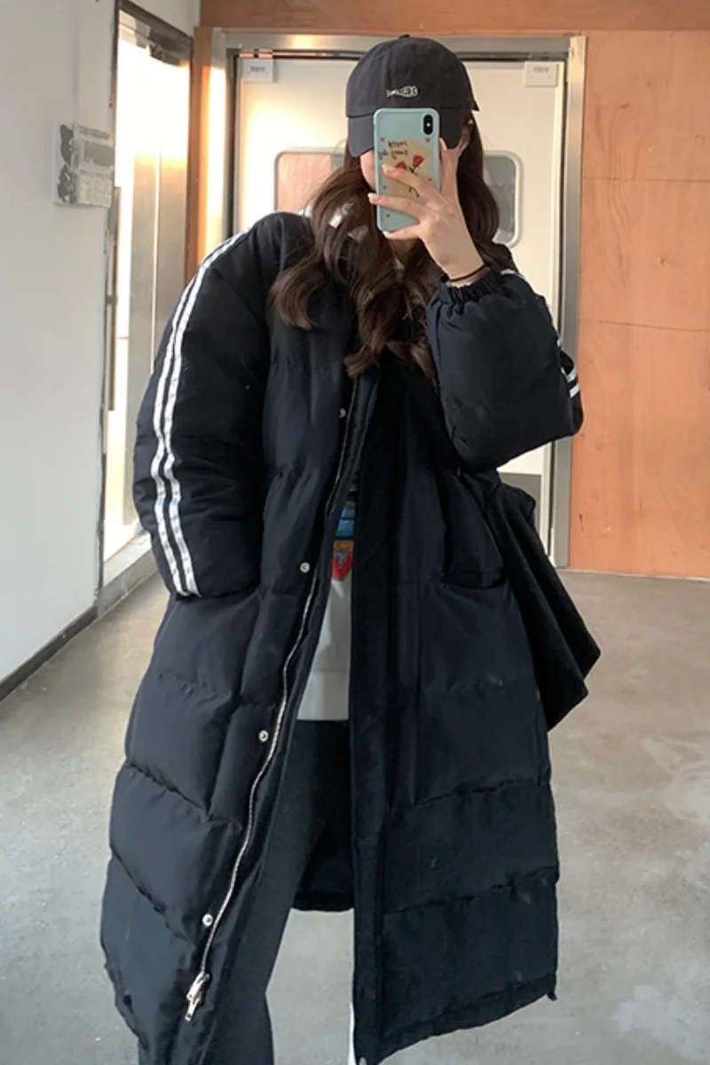 Women's Down Parka Female Coat Stripe Long Sleeve Warm Oversized Outerwear Fashion 2022 Winter Harajuku Windbreaker Overcoat