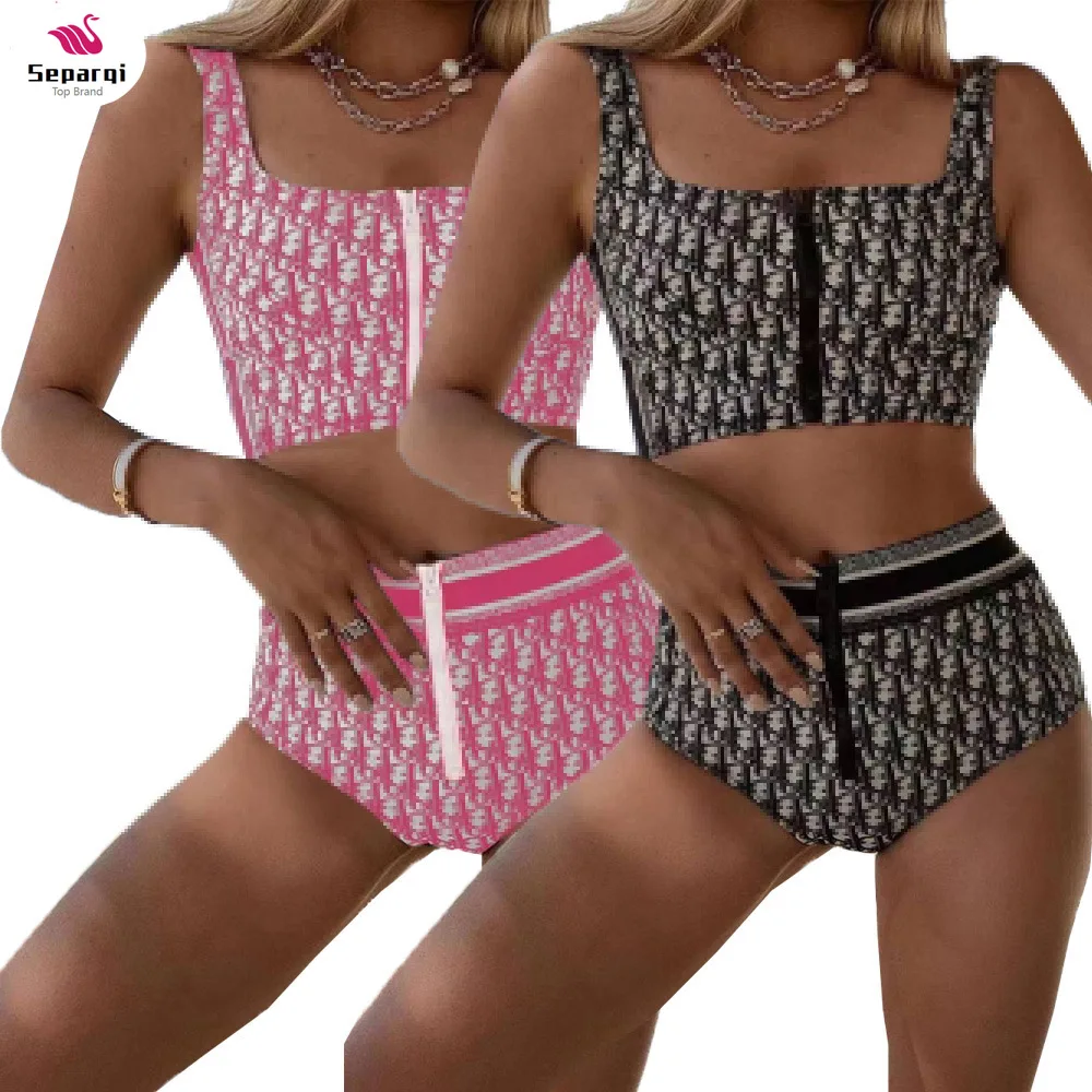

SEPAQI Geometric Print Two Piece Set Women Sporty Skinny Sleeveless Tank Tops+Casual Elastic Waist Active Sheath Shorts