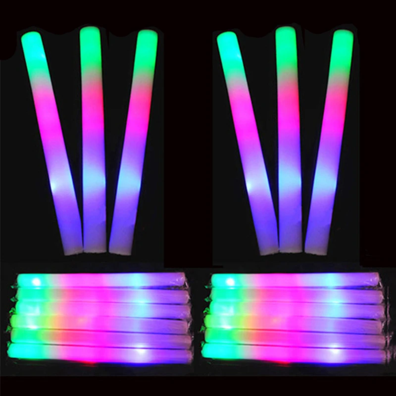 10/15/30/60Pcs Bulk Colorful LED Glow Sticks RGB LED Glow Foam Stick Stick Glow Sticks Cheer Tube Dark Light for Party Supplies images - 6