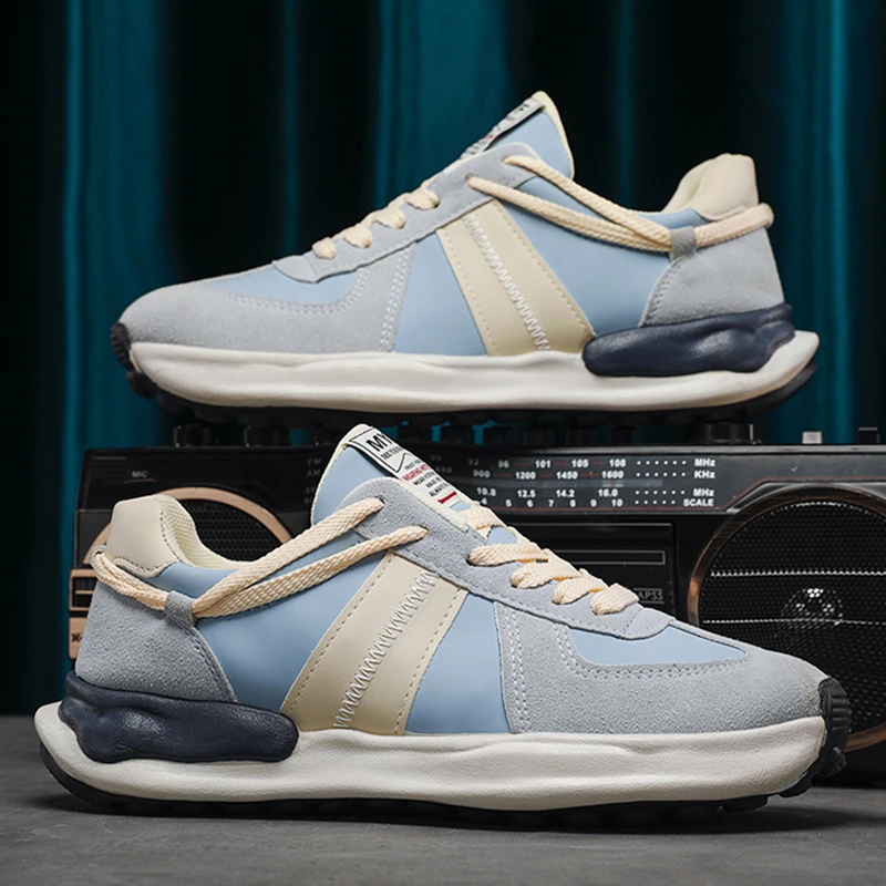 Men's Fashion Sneakers Smiley Mesh Platform Cushioning Running Shoes Color Matching Lace Up Round Toe Male Walking Sport Shoes