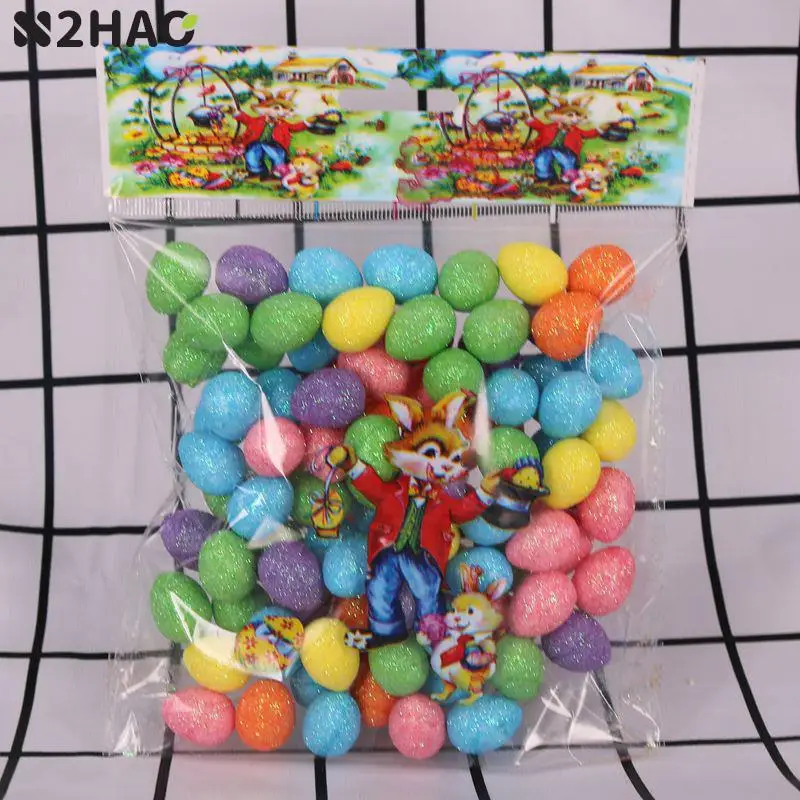 

80pcs/bag Colorful Foam Bird Pigeon Eggs Glitter Easter Eggs DIY Craft Happy Easter Decorations Kids Gifts Home Decor Supplies