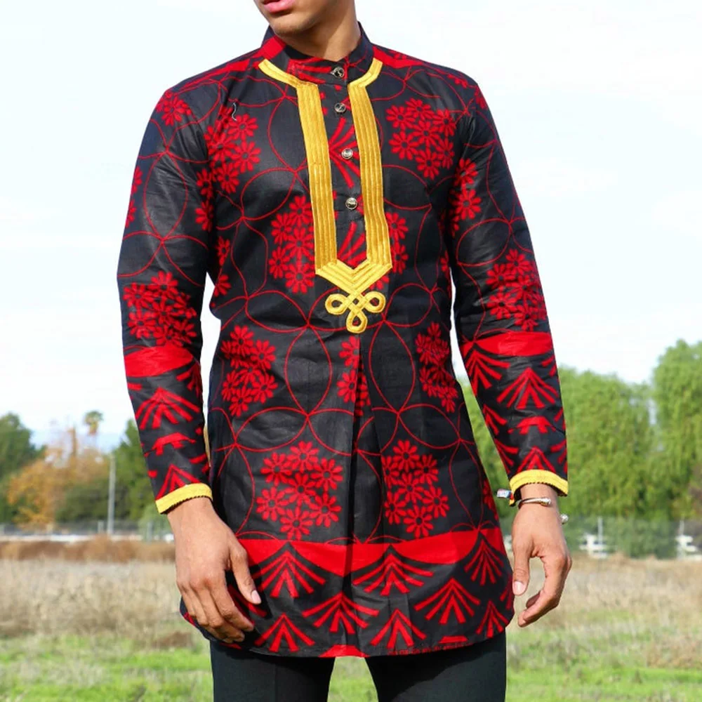 

Dashiki Men Clothing 2 Piece Embroidered Long-sleeved Shirt And Pant Sets African Fashion Social Elements Wedding Party Suits