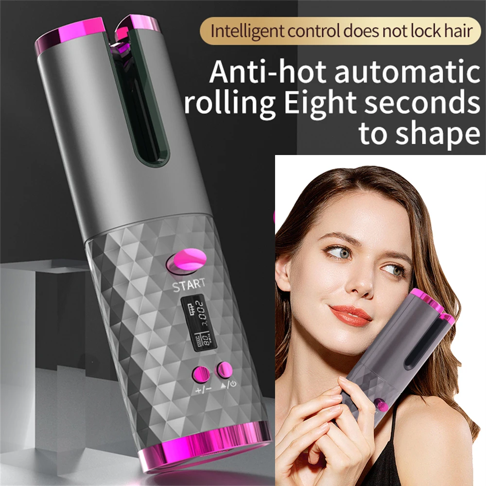 Automatic Rotating Hair Curler Cordless Wireless LED Display Temperature Thermostatically Anti-scald Portable Hair Styling Tools