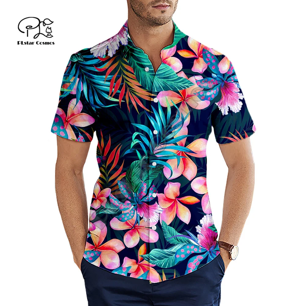 PLstar Cosmos Hawaiian Beach Shirts Skull Flowers Tribal NewFashion 3DPrint Summer Casual Funny Collar Shirts Short Sleeves X3