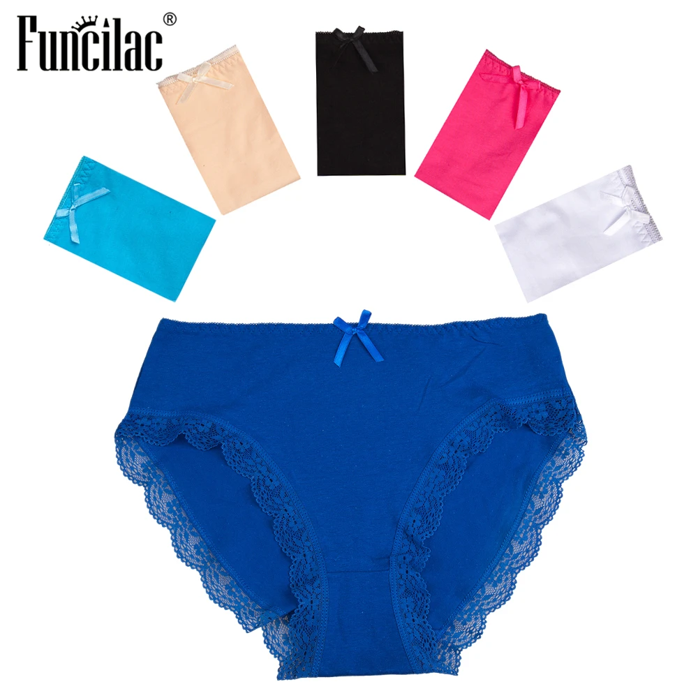 FUNCILAC Underwear Women Plus Size Panties Sexy Lace Female Underwear Ladies Girls Intimate Shorts Briefs For Women 6 Pcs/Lot