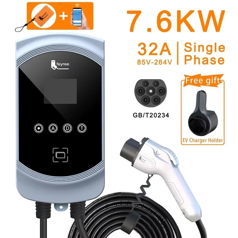 

Feyree Зарядное устройство для электромобилей GB/T Socket 32A 7KW 1Phase 16A 11KW 3Phase 22KW Зарядная станция управления через приложение для электромобиля EVSE Wallbox