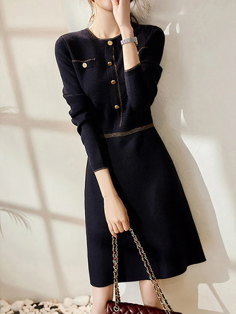 La Chabell lectual Commuter Temperament вязаное платье женское осень 2024 новая элегантная изящная