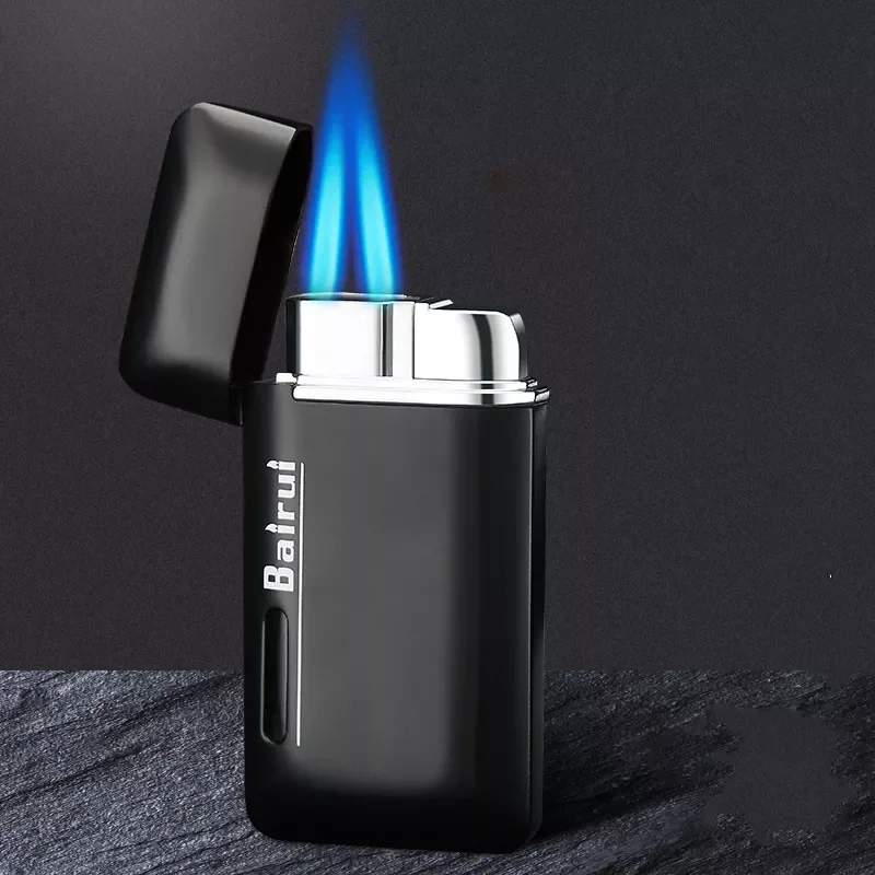 

Metal Jet Metal Gas Lighter Firepower Two Torch Lighter Visible Gas Capacity For Cigar Pipe Powerful Windproof Gadgets For Man