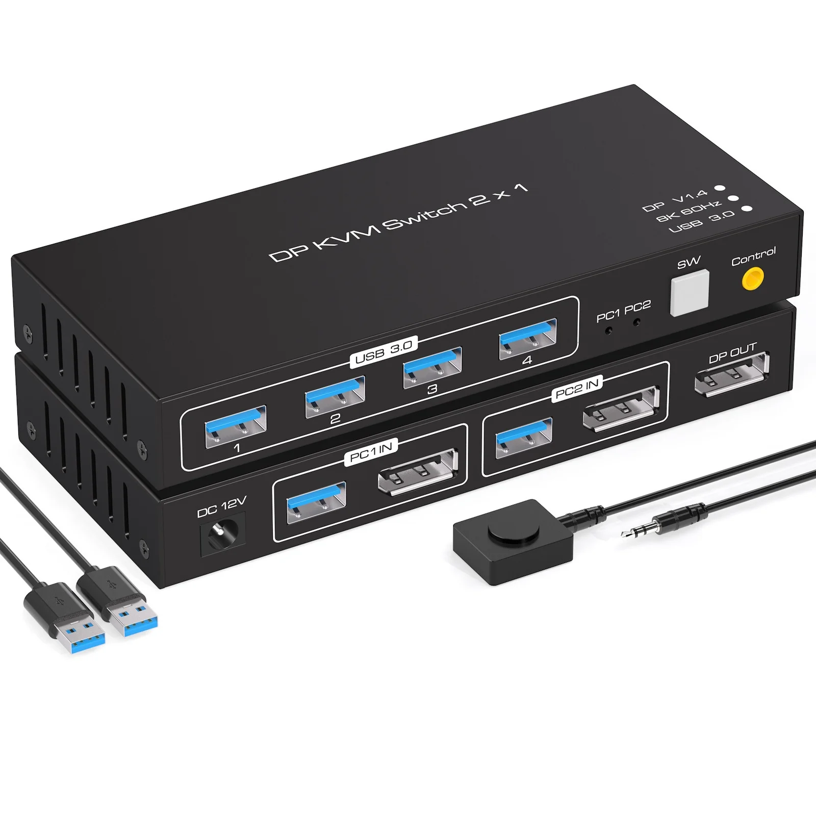 2x1 DP KVM USB переключатель с двумя портами DisplayPort 4K 120Hz 8K 60Hz 2 in 1 out для компьютеров