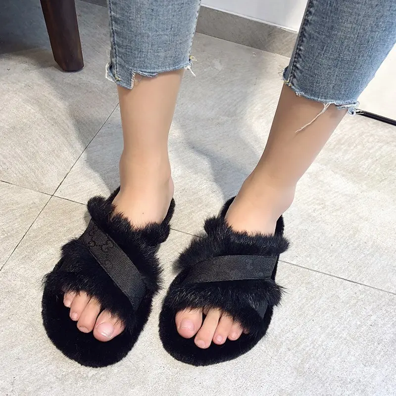 

Женские плюшевые тапочки с перекрестными лямками, новинка 2022, Корейская версия, универсальная удобная женская обувь на мягкой подошве, улич...