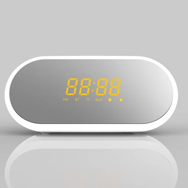 

New Mirror Plastic Wireless Bluetooth Desktop Alarm Clock Speaker Radio Dual Horn Lighting Subwoofer
