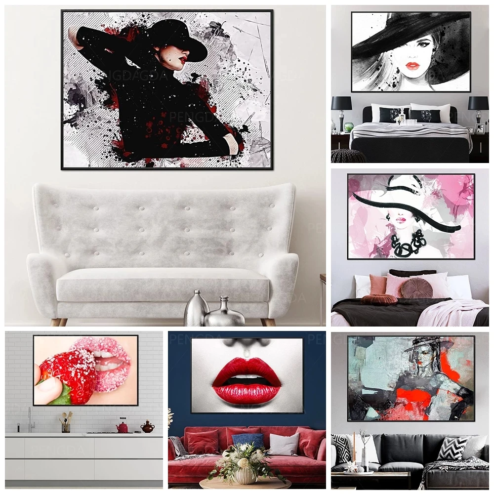 

Canvas Hd Prints Abstract Lip Pictures Wall Artwork Colorful Face Painting Home Decoration Modular Poster Living Room No Framed