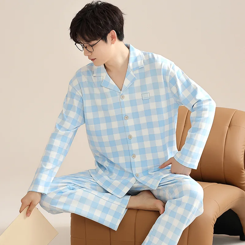 2023 Men's Autumn Winter Lapel Long Sleeve Cotton Pajamas Comfortable Soft Outerwear Home Clothes Suit |