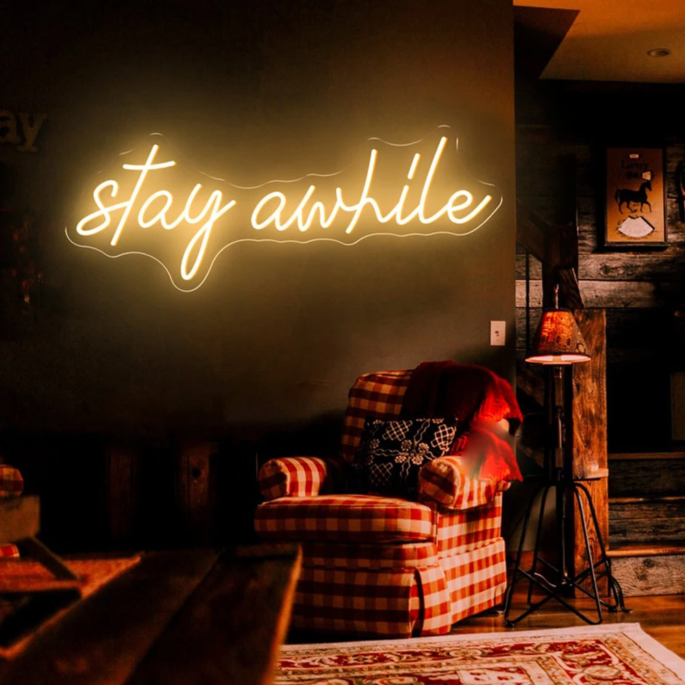 Stay Awhile Neon Sign Custom Led Light Bedroom Wedding Room Party Wall Art Light Decor Valentine's Day Personalized Gift