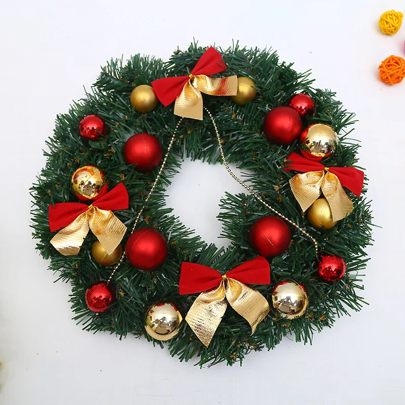 

11.8 Inch Artificial Christmas Wreath for Front Door Decor,Indoor and Outdoor Holiday Hanging Decoration,Red and Gold Bows Santa