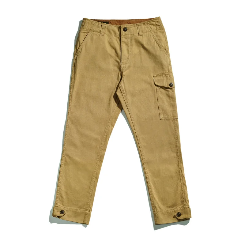 Men's Avaitor Pants Mid-waist Straight Mulit-pockets Khaki Green Military Biker Cargo Chinos Vintage Pencil Pants