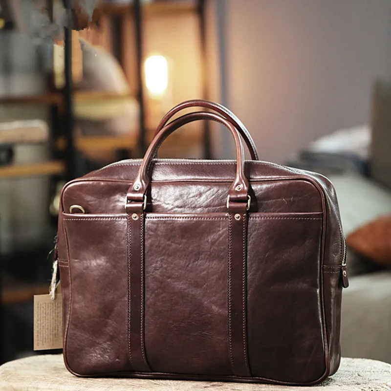 High-quality genuine leather men's briefcase business luxury real cowhide laptop handbag designer simple fashion messenger bag