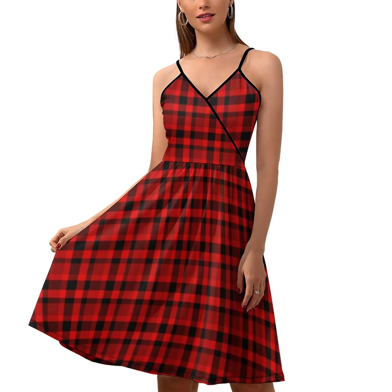 

Retro Checkerboard Dress Woman Plaid Farmhouse Pretty Dresses Summer Spaghetti Strap Korean Fashion Print Casual Dress Big Size