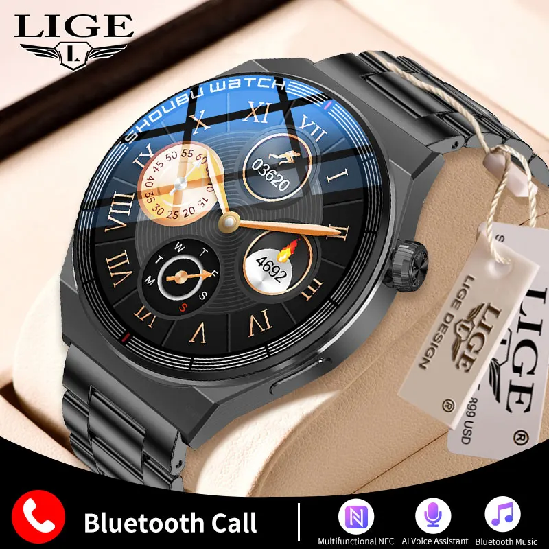 

LIGE NFC Bluetooth Call Man Smart Watch Men Amoled Smart Wrist Watches Full Screen Touch Sport Heart Rate Smartwatch Women