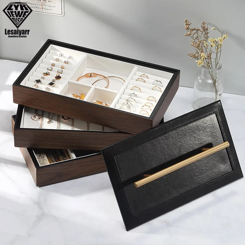 Casegrace 3-Layers Wooden Jewelry Box Large Jewelry Storage Organizer Packaging Display Case Earring Ring Watch Jewellery Boxes