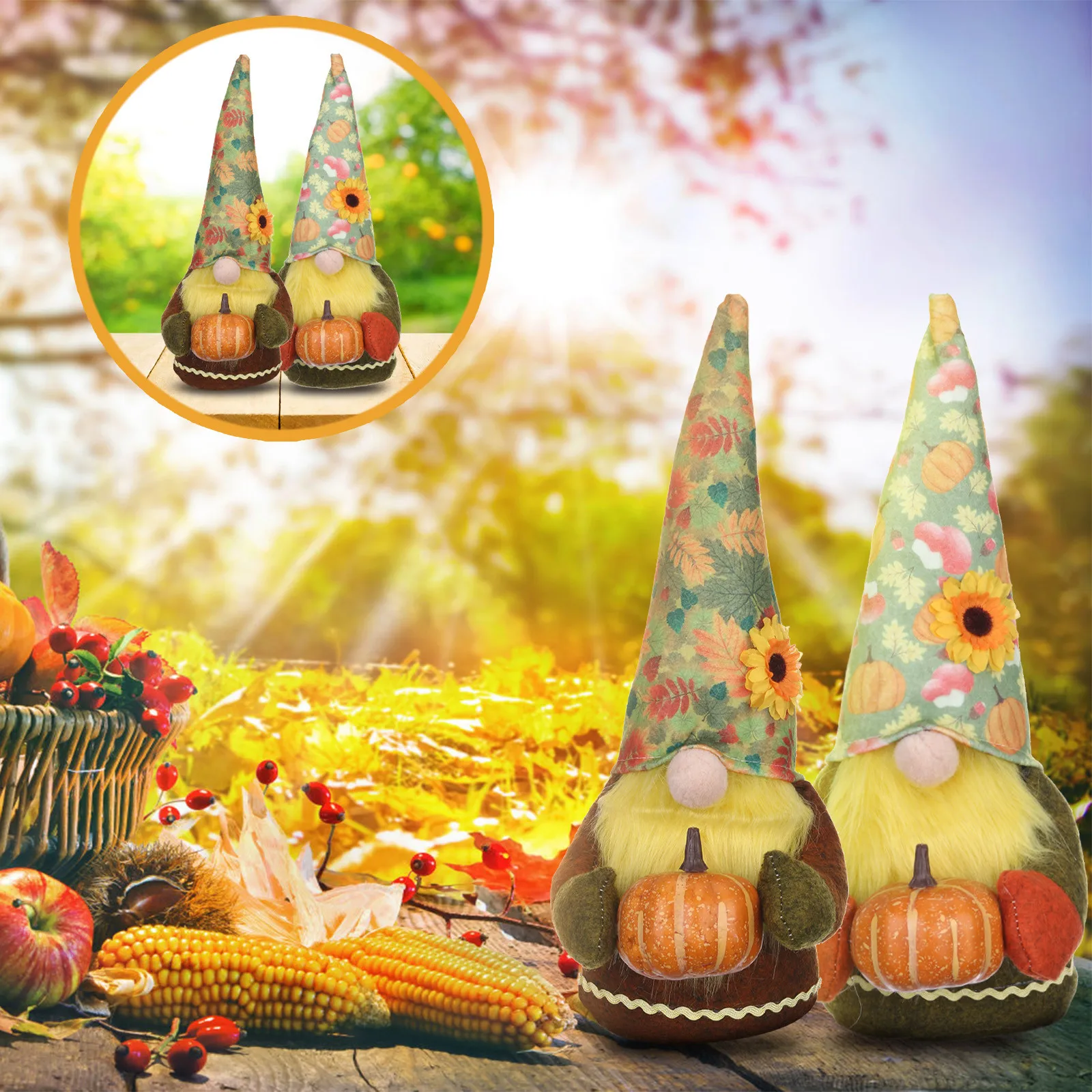 

faceless doll ornament cute sunflower dwarf decoration head pumpkin Thanksgiving Plush toy Skimmers Toy Teacup Toy