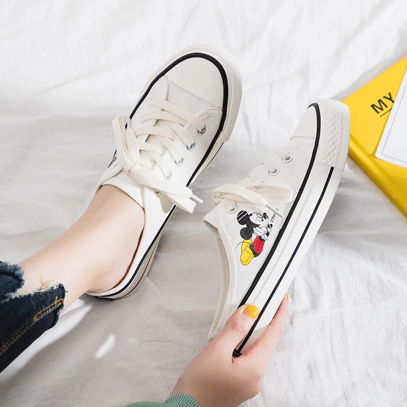 

Disney spring half-supported white shoes girl canvas shoes Mickey Mouse student flat-bottomed all-match lazy casual shoes
