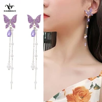 xiaoboacc s925 silver needle butterfly earrings for women fashion long tassel pearl ear jewelry accessories wholesale