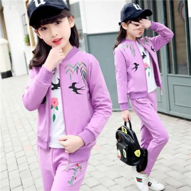 

Girls Autumn Set Fashion Long Sleeve Sports Girls Korean Edition Children's Three Piece Set Baby Girl Clothes 7 8 10 11 12 Years