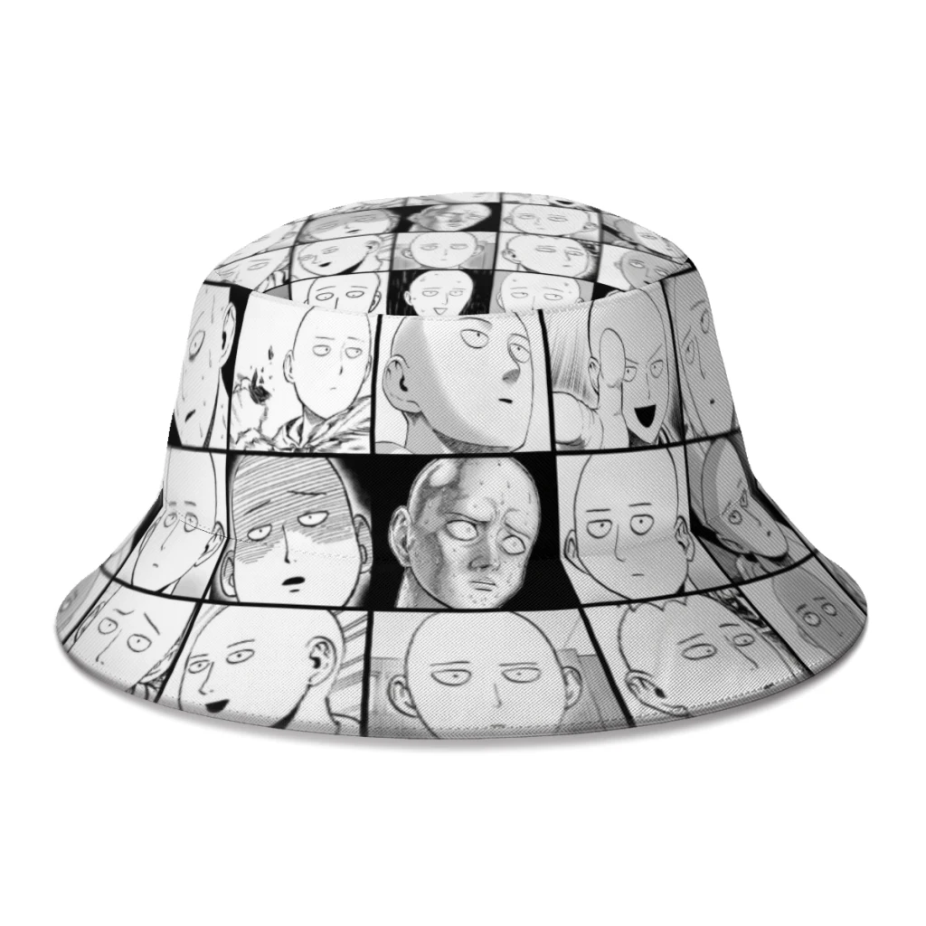 Winter Saitama Funny Face Bucket Hats for Unisex Streetwear One Punch Man Anime Fisherman Hats Journey Sun Hat