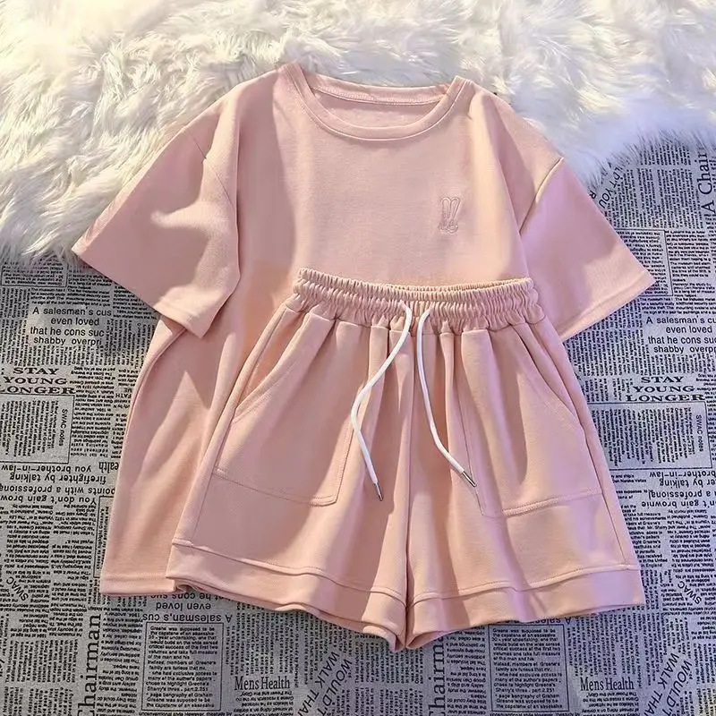 

2023 Summer New Korean Style Women Two Piece Sets Casual Sporty Outfit Short Sleeve T Shirt Top Loose Shorts Chic Sport Suit Y2K