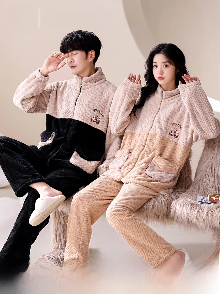  Зимние пижамы для пар на флисовой подкладке утолщенный коралловый флис женские