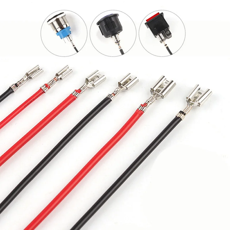 

10PCS 20CM 2.8/4.8/6.3mm Red/Black wire Pluggable Electrical Crimp Terminal Connector With Sheath Use For Rocker Switch