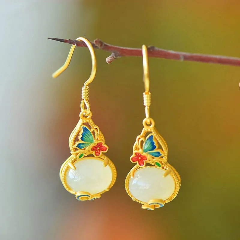 

Gourd Earrings For Women Designer Luxury Earrings Aesthetic Vintage Ear Studs Crystal Chinese Style Simple Versatile