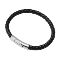 kissitty black braided leather cord bracelets with stainless steel bayonet clasp bracelet couple family friend gift