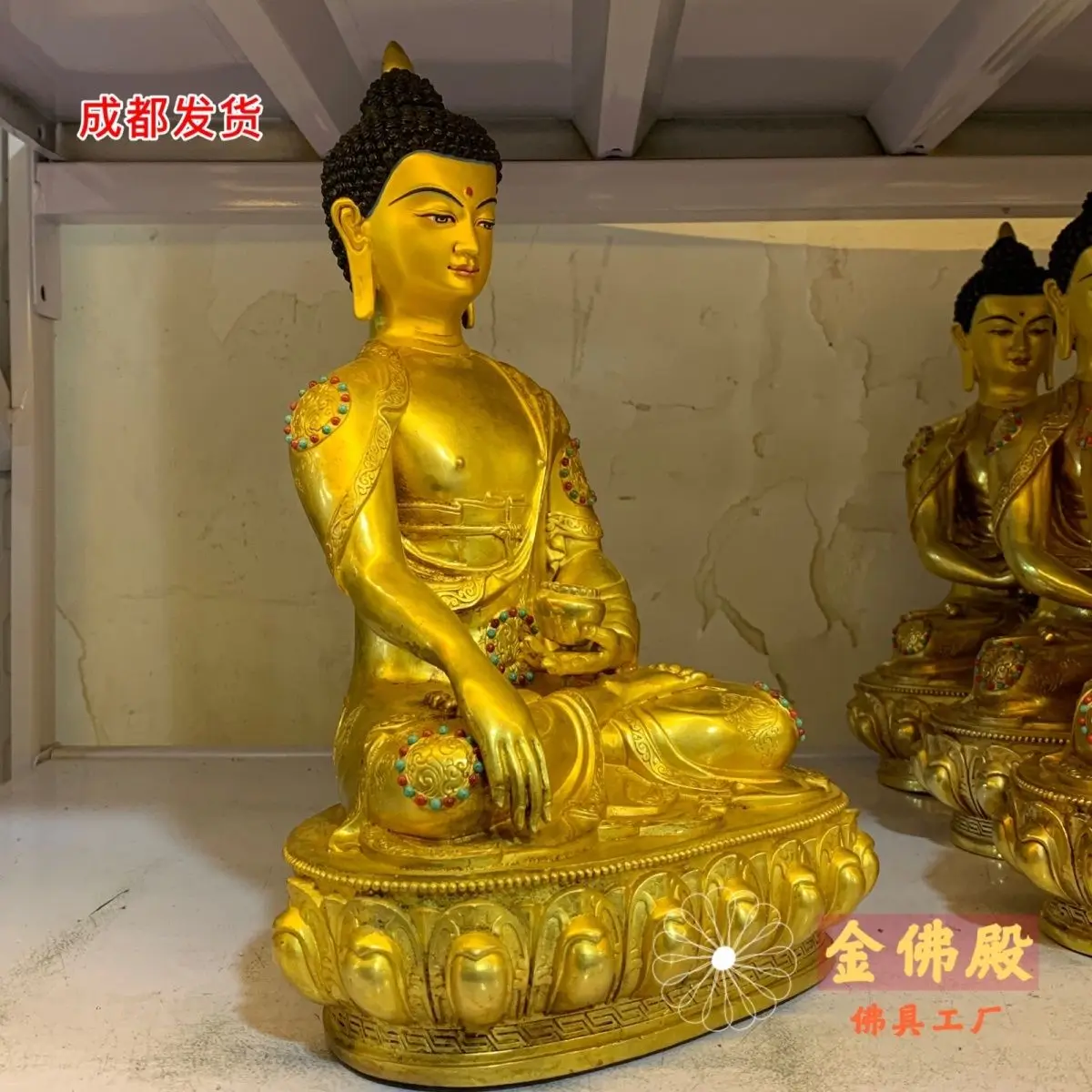 Sakyamuni Будда Чистая медь тибетская позолоченная Бронзовая статуя десять дюймов 32