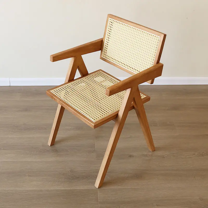 

Nordic Ins Wood Backrest Chair Real Rattan Dining Chair Medieval Chair Designer Chandigarh Retro Armrest Leisure Chair