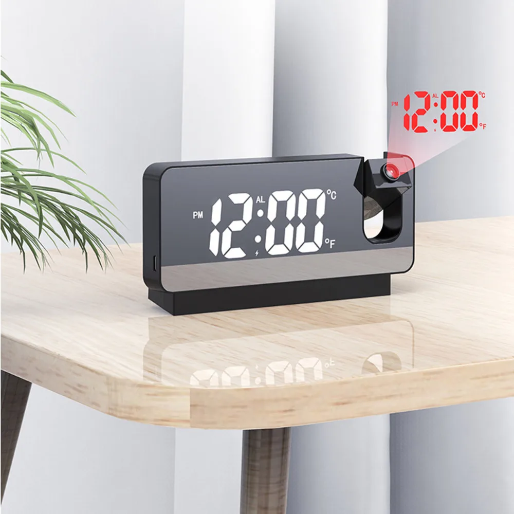 

Colorful LED Digital Projection Alarm Clock Date Temperature Diaplay Fashion Bedroom Decortion Table Mirror Clocks With USB