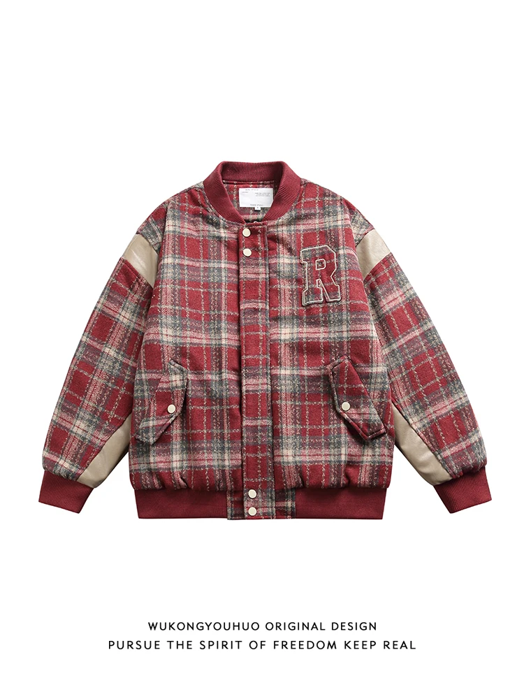 Wukong Goods Зимняя модная брендовая клетчатая лоскутная стеганая одежда с хлопковой