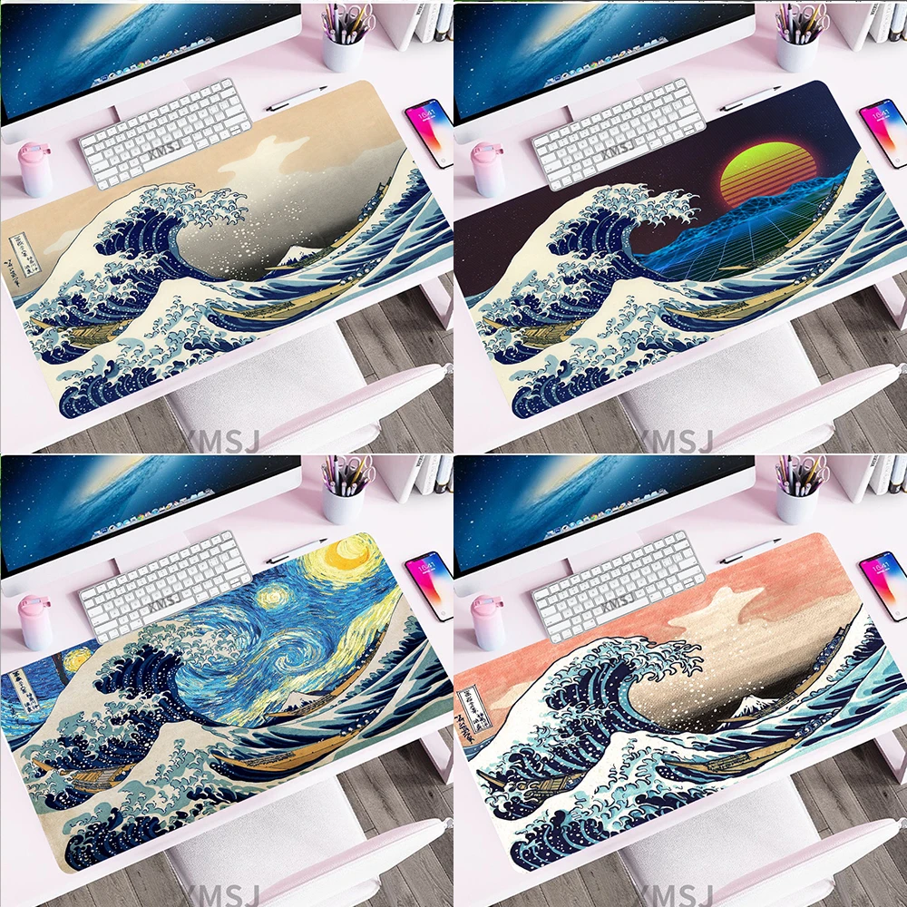 

Japanese Wave Art Desk Mat Laptop Large Mouse Pad Gaming Accessories Keyboard Gamer Desktop Carpet Non-slip Gaming Mouse Pad Xxl