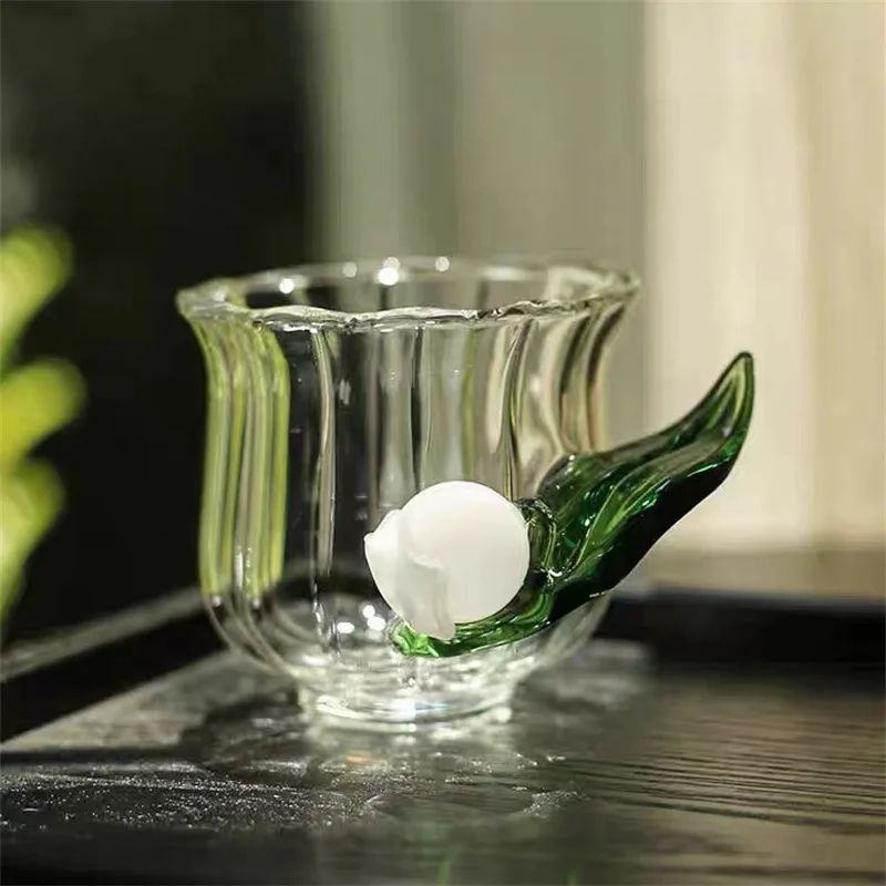 

1/2PCS Lily of The Valley Glass Lovely Cup Home Office Glass Milk Coffee Cup Tea Cup Bell Orchid Handle Small Cup Wine Glass