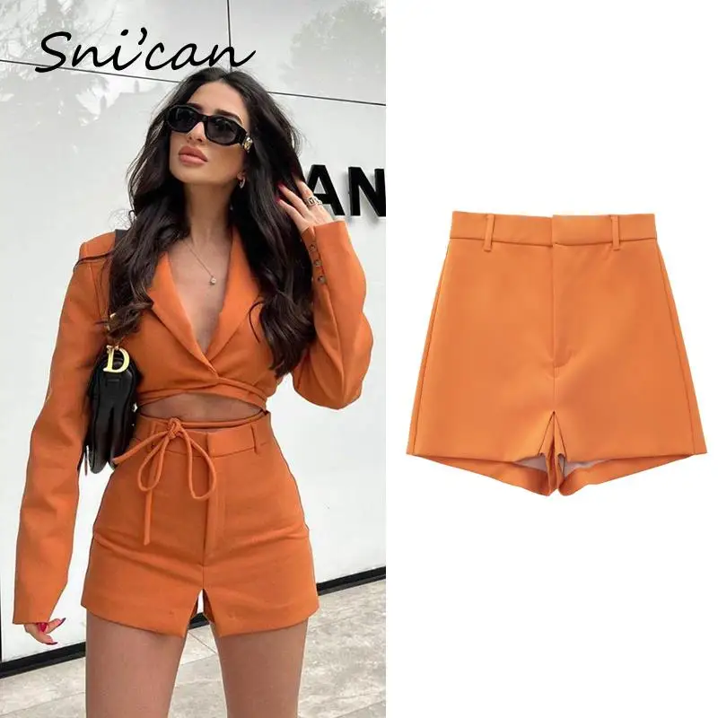 Solid Orange High Waist Women Shorts Fashion Spring Summer Short Pants Capris Pantalon 2022 Vintage Ladies Bottom Outwear New