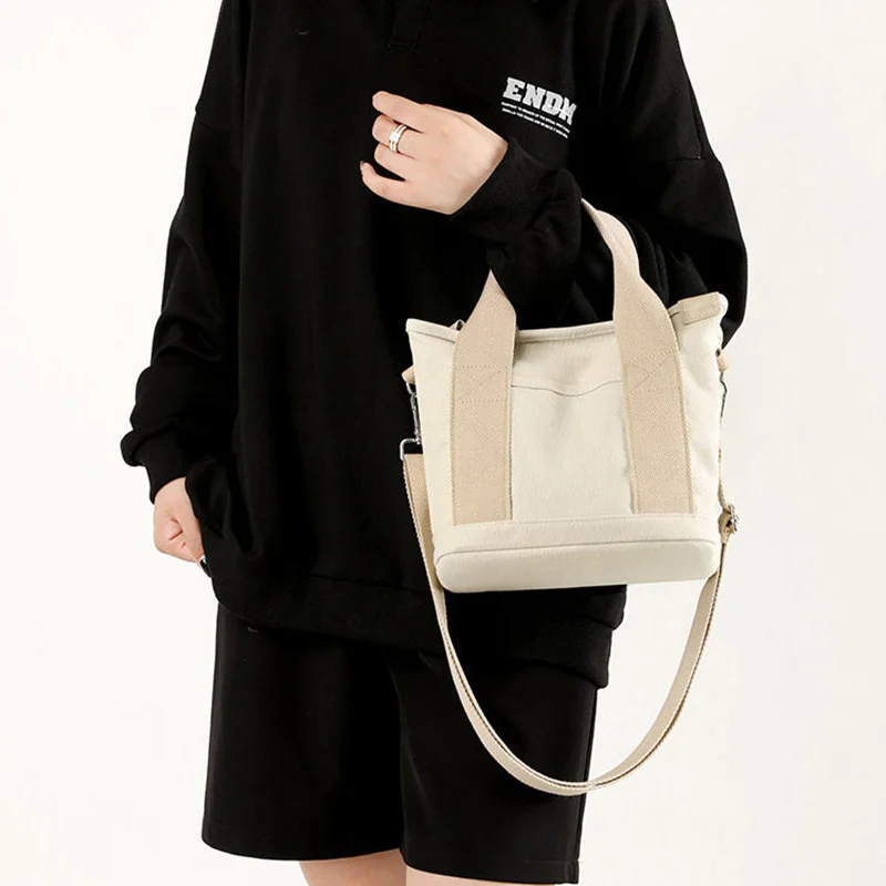 

Маленькие холщовые сумки через плечо для женщин, простые миниатюрные дамские сумочки-ведра, повседневные портативные утепленные тоуты для покупок