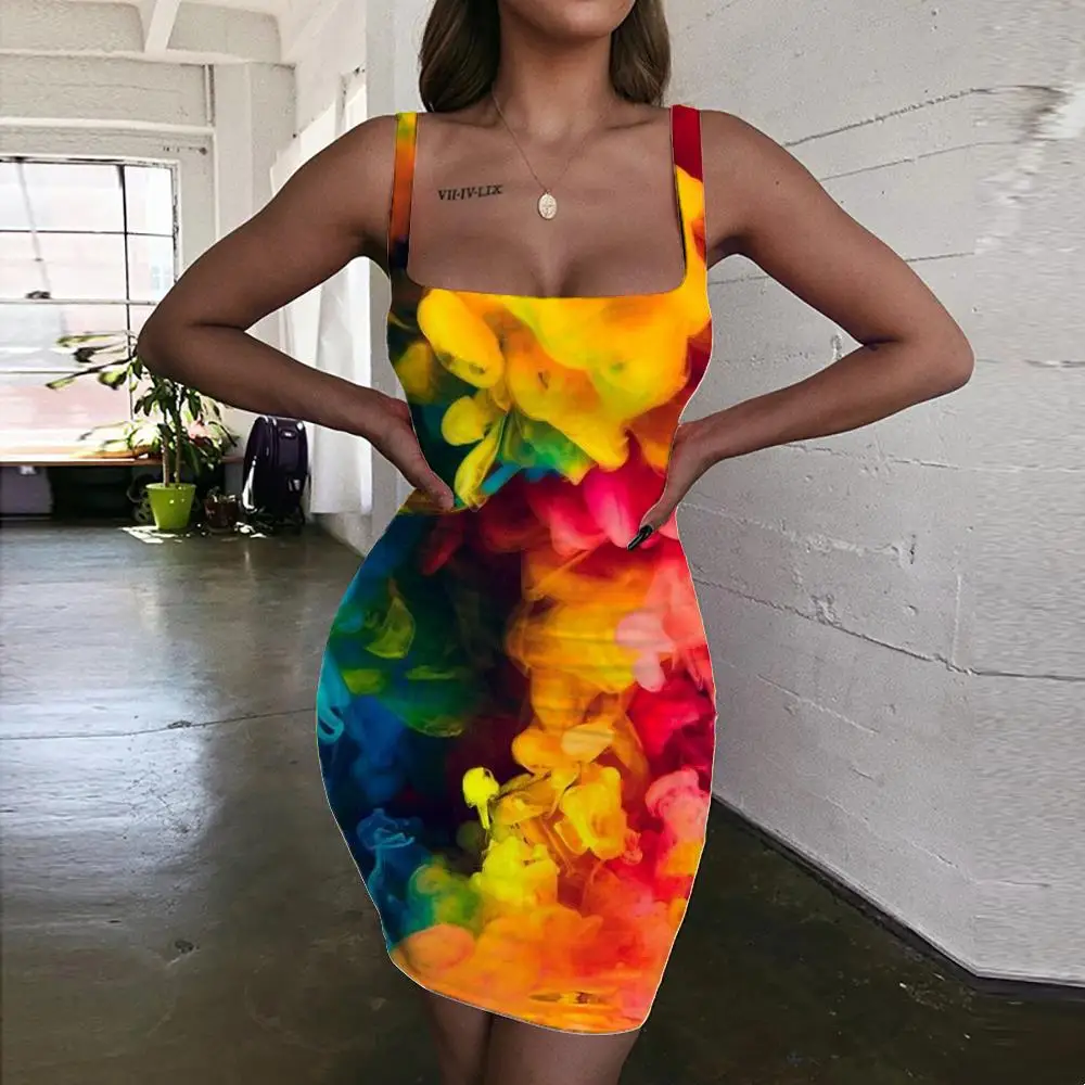 

SOMEPET Flower Dress Women Abstract Halter Sleeveless Funny Sundress Beauty Bodycon Dress Cute Ladies Dresses Womens Clothing