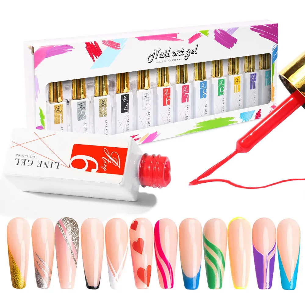 12 Цветов нейл-арта тянуть Вкладыш Комплект гель-лаков для ногтей набор сделай сам