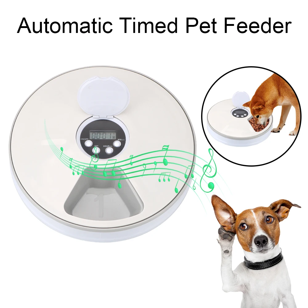 

Round Timing Feeder Electric Dry Wet Food Dispenser Pet Automatic Feeder 6 Meals 6 Grids for Cat Dog With Music Reminder