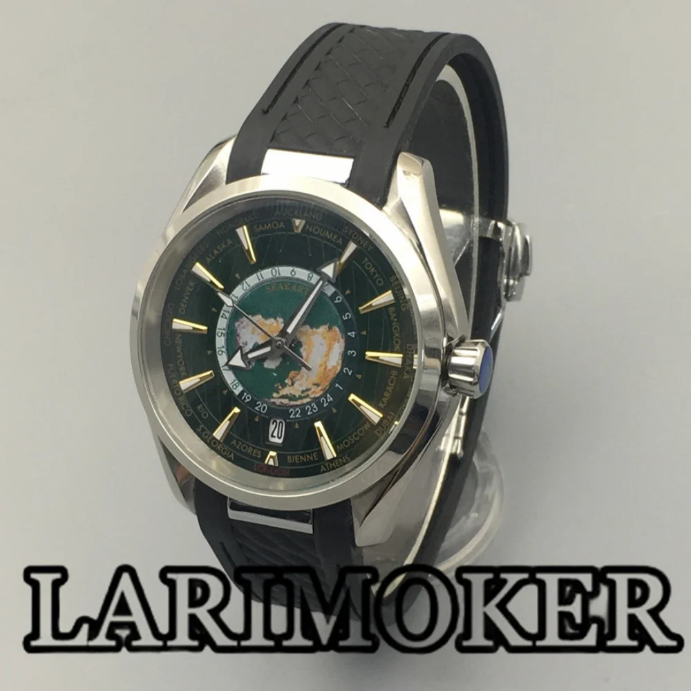 LARIMOKER 40MM Stainless Steel Watch NH35 Automatic Movement 6 O’clock Calendar Glass Back Cover Blue Green Dial Luminous