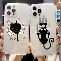 black cat cute animal transparent phone case for iphone 11 12 13 mini pro xs max 8 7 6 6s plus x se xr