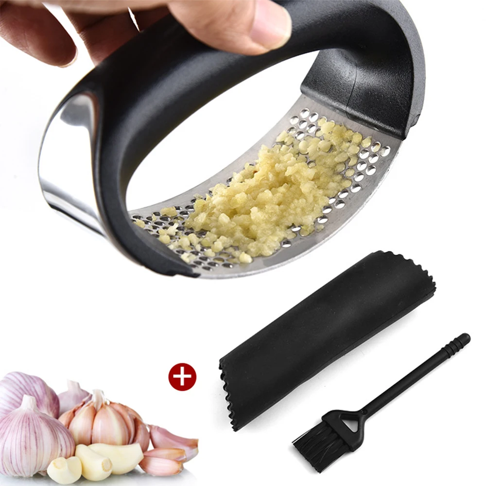 

Garlic Press Rocker Stainless Steel Garlic Mincer Crusher Kitchen Gadgets Garlic Chopper Ergonomic Handle Silicone Garlic Peeler