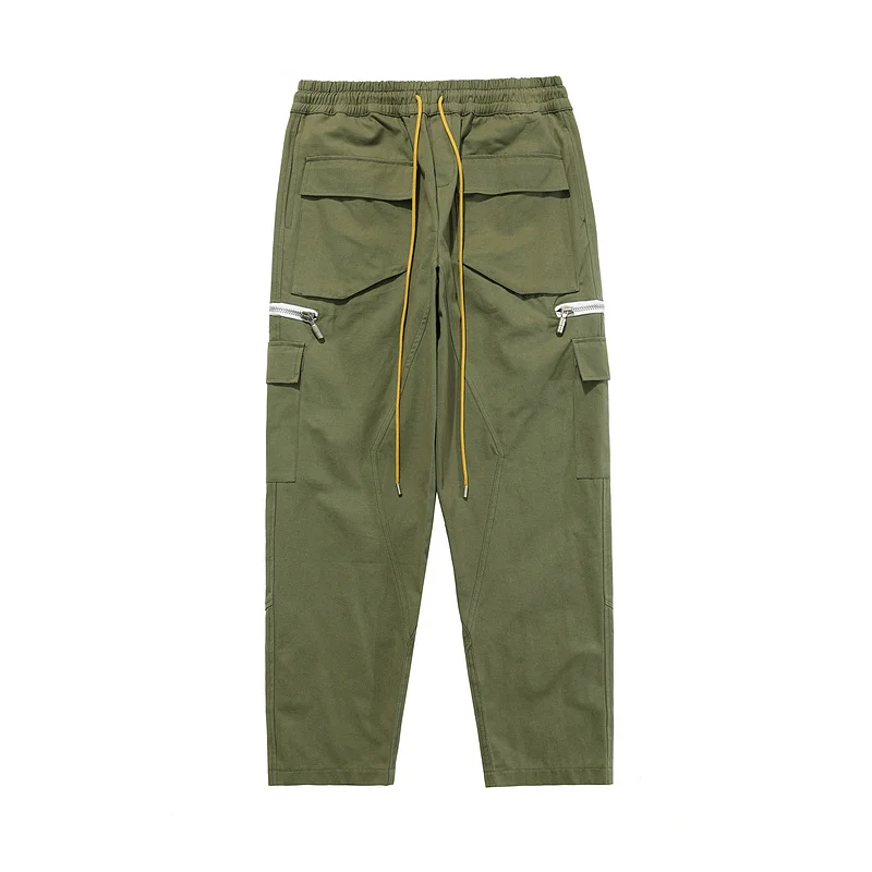 

21SS Rhude Pants Men Women High Quality Vintage RHUDE Safari Style Cargo Pants Wash Multiple Pockets Zipper Drawstring Trousers