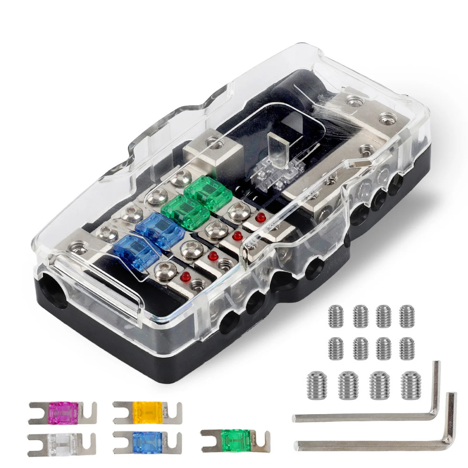 

Circuit HD Fuse Power Distribution Block Ground Bus 30A 60A 80A for Camper Car Audio Stereo with Red LED Indicator 12v-24v